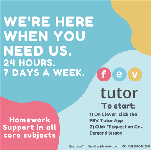 FEV Tutor grades 3-12 access through the Clever App